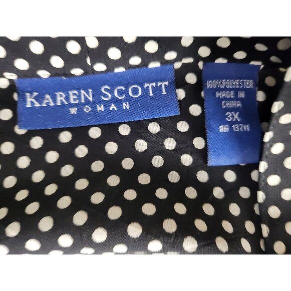 Karen Scott Polkadot Blouse Women Sz 3XL Long Sleeve Plus Size Everyday Workwear - Picture 4 of 5